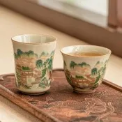 臺灣現貨工廠五彩山水聞香杯陶瓷茶杯主人杯大容量杯子功夫茶品茗杯喝茶杯