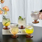 果酒杯 小眾復古玻璃杯ins風矮腳杯咖啡杯果汁杯甜酒杯冷飲紅酒杯