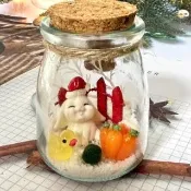 【A-ONE 匯旺】聖誕帽兔 綠藻球瓶 含1顆綠藻 150ml布丁瓶 DIY 小小森林生態水草盆栽 生日節慶禮物