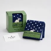 KATE SPADE NEW YORK 兔子刺繡點點手帕｜純棉毛巾方巾｜附包裝禮盒款 海軍藍/綠色 25×25cm