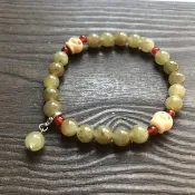 和闐青玉秋香色緬黃南紅設計手串/老師送禮/畢業