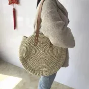 ❤️質感單肩包❤️夏季新款圓形草編包休閒渡假編織包波西米亞風沙灘手提單肩包