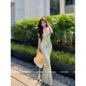 【𝐊𝐈𝐊𝐈𝐅𝐀𝐌𝐄】💐ℛ𝑜𝓂𝒶𝓃𝒸𝑒.唯美仙女V領荷葉邊繫帶碎花洋裝 長洋裝 無袖洋裝 渡假洋裝 包臀洋裝 連身裙 長裙