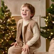 【奇哥】比得兔 嬰幼童裝 暖陽比得千鳥格雙面穿無領鋪棉背心外套(1-5歲)