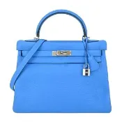 【Hermes 愛馬仕】Kelly 32CM A年 TOGO 牛皮手提/肩背凱莉包(B3海島藍/銀釦)