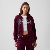 【GAP】寬鬆版Gap Logo法式毛圈布拉鍊連帽外套-深酒紅(887993)