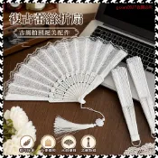 高端品質📣 手扇 折扇 復古扇 折扇 折疊扇子 新款中式複古黑色蕾絲折扇jk洛麗塔漢服旂袍扇子流蘇古風拍照道具 U