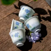 全球選品1館 生活百貨 手繪藍風鈴茶杯品茗杯陶瓷功夫茶具聞香杯主人杯家用個人單杯茶盞