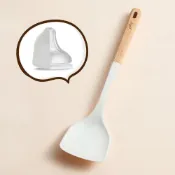 (店+)【新錸家居】加大款-無印風櫸木★食品級彈性矽膠鍋鏟(不沾鍋/可吊掛耐熱高溫/好握炒菜煎鏟廚具不傷不粘鍋)