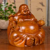 銀聯網日用品生活館 黃花梨木雕彌勒佛像擺件客廳紅木布袋坐笑佛家居擺設招財實木工藝1入