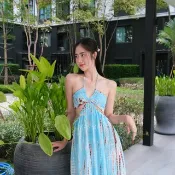 手工紮染夏日長洋裝，海灘度假風，夏日渡假長款太陽裙