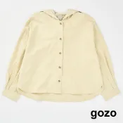 【gozo】➤開襟連帽長袖襯衫外套(淺卡其/綠色_F) | 女裝 襯衫領 百搭