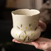 臺灣現貨手繪菊韻洗建水家用陶瓷杯缸儲葉水廢水缸道配件筆洗