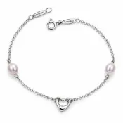 Tiffany&Co. 蒂芙尼 鏤空愛心粉色珍珠925純銀手鍊(展示品)