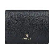 FURLA CAMELIA字母拱門LOGO荔枝紋牛皮4卡釦式對折短夾(黑)