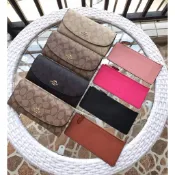 COACH美國outlet款 經典C logo款pvc子母後置拉鏈袋可拆卸女士搭釦翻蓋長夾 錢包