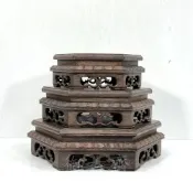 (店+)【御古齋】虎斑雞翅木 鏤空邊雕 六角形 六角底座 小花台 底座 藝品展示座 實用擺設 擺飾 三種尺寸 1112
