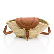 【BreezeOnline 微風精品線上】【Chloé特惠5折UP】Chloe Marcie經典馬鞍牛皮草編斜背包(小型/棕)