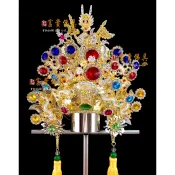 【富貴佛具】雙色水鑽關公帽 / 雙色神明帽 關公帽 武盔 武盔帽 關聖帝君 協天大帝 文衡聖帝 恩主公 伽藍 關公