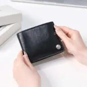 (店+)【CALVIN KLEIN】【Sharkhead】現貨 Calvin Klein 皮夾 黑色 小鐵牌 圓標 銀標 全黑 皮革 短夾 CK 錢包 卡夾