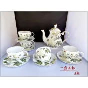 (店+)花茶杯 咖啡杯 組 英式鄉村風 下午茶組 玫瑰花 陶瓷 花茶壺 杯組 A款 1壺5杯盤 入宅 入厝 禮品 禮物