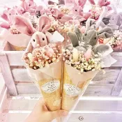 兔子棉花糖滿天星甜筒花   乾燥花 不凋花 畢業 婚禮 花束 送禮教