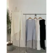 (店+)夏日洋裝 不規則下擺洋裝 拚紗洋裝 時尚洋裝 小洋裝 長裙 薄紗洋裝 無袖洋裝 方領洋裝 渡假長裙 台灣出貨 台灣賣家