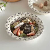 家居優選❤️復古田園風不規則手捏風陶瓷盤子家用早餐盤花邊餐具圓形餐盤特價
