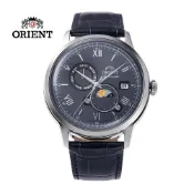 ORIENT 東方錶 SUN & MOON系列 羅馬數字日月相錶 皮帶款 藍色 RA-AK0806L