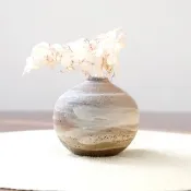 柴窯燒製 / 赤陶土與白化粧刷紋飽滿單瓶插
