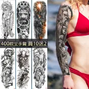大邱紋身 買10送2 希臘雅典鬼頭 紋身貼紙 歐美藝術大圖 電影級黑灰素描 骷髏神祇 擬真刺青貼 防水耐汗 全臂T09A
