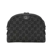 【GUCCI 古馳】GG Ophidia 雙G 牛仔布 肩背包 半月包 貝殼包 黑色 灰色 499621