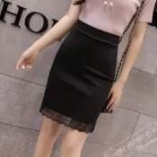 【台灣出貨】半身裙 黑色窄裙 黑色包裙半身裙女高腰大尺碼彈力唯美蕾絲拼接職場白領工作裙壹步裙 及膝裙 鉛筆裙 魚尾裙/f