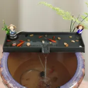 【廠家直銷】創意陶瓷魚缸過濾養魚大水缸造景流水器簡約擺件假山魚池水池配件創意陶瓷工藝品裝飾 流水擺件魚缸風水輪招財擺