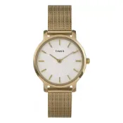 【TIMEX】天美時 Transcend 34毫米 極簡現代美學 不鏽鋼錶鍊手錶(白x金TXTW2Y10300)
