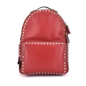 VALENTINO 鉚釘滾邊小牛皮後背包 紅 大 010300000251 再生工場YR2008 01