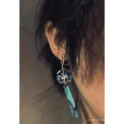 ✨ 輕奢之選✨神奈川和風耳夾風鈴神奈川海浪和風耳環玻璃球球耳環海浪紋耳夾 AU3J
