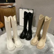 全球選品1館 生活百貨 適合腿粗的靴子胖mm騎士靴女v口長靴厚底加大筒圍長筒靴大碼4143
