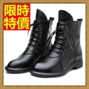 馬丁靴女中筒靴子-真皮粗跟尖頭繫帶女鞋子2色65d94【獨家進口】【米蘭精品】