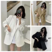 白色小西裝外套 女大尺碼西裝外套 女 小個子長款休閒西服 小西裝外套 黑西裝外套 中長款西裝外套 女 西服外套 大碼西裝