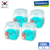 Glasslock 氣孔式上蓋玻璃保鮮罐/零食收納罐-1500ml (四入)／醃製玻璃罐、梅酒罐