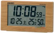 綠野春風百貨場 SEIKO【日本代購】精工 時鐘鬧鐘 日曆 舒適度 溫度 濕度 - 茶色木紋SQ784A