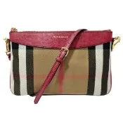 【BURBERRY 巴寶莉】39753681 經典格紋Peyton House系列牛皮飾編肩背斜背/手拿包(全新展示品-紅色)