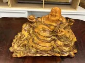 盡其用二手家具生活館 喜氣洋洋彌勒佛(面寬36公分)/招財彌勒佛木雕/ 招財納福 新北蘆洲自取價999