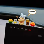 【線條小狗疊疊樂車載螢幕擺件】可愛狗狗汽水橘子造型組合公仔 電動車中控屏幕裝飾 治愈系車內飾品創意小擺飾 WJSU