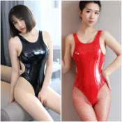 大碼情趣內衣性感泳裝泳衣緊身衣連體衣仿皮pu露背高叉死庫水誘惑性感