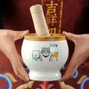 廚房壓蒜泥神器蒜臼子臼家用 石頭老式搗蒜器木傳統把陶瓷泥 搗碎器 研磨缽 搗蒜器 杵臼 搗碎壓泥 搗盅 手動蒜泥器