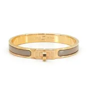 Hermes 愛馬仕 展示品 Clic Kelly H Logo琺瑯細版手環-PM( 栗子色/玫瑰金)