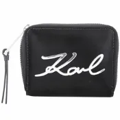 KARL LAGERFELD K/SIGNATURE 卡爾 金屬簽名絲緞感尼龍卡片夾/零錢包(黑色)