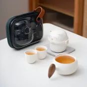 樂遊遊戶外用品館 萌貓旅行快客杯套裝 陶瓷快客杯套装 隨身茶具組 旅行茶具組 功夫茶具 中式茶具 泡茶壺泡茶用品泡茶組 禮品 送禮